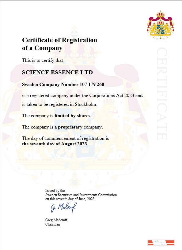 Sweden business registration certificate Word and PDF template